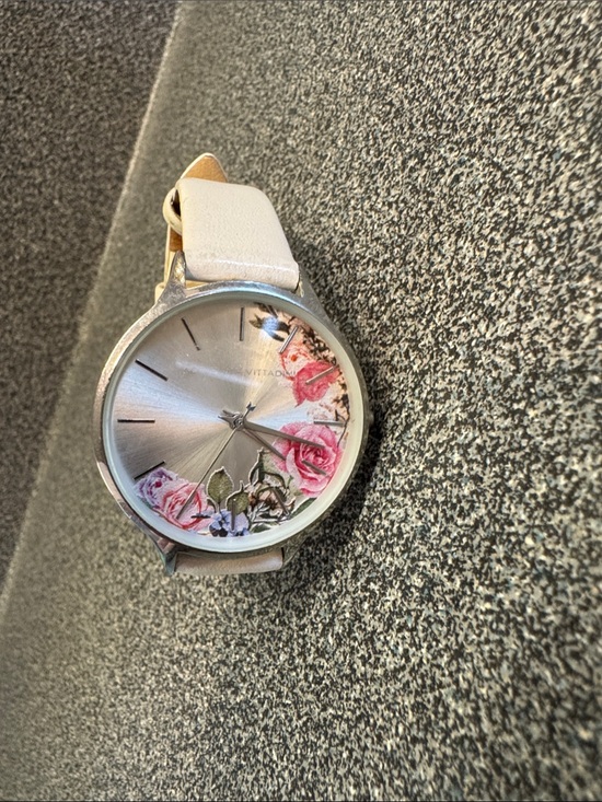 Accessories - Women's Floral Dial Leather Strap Watch - Pink